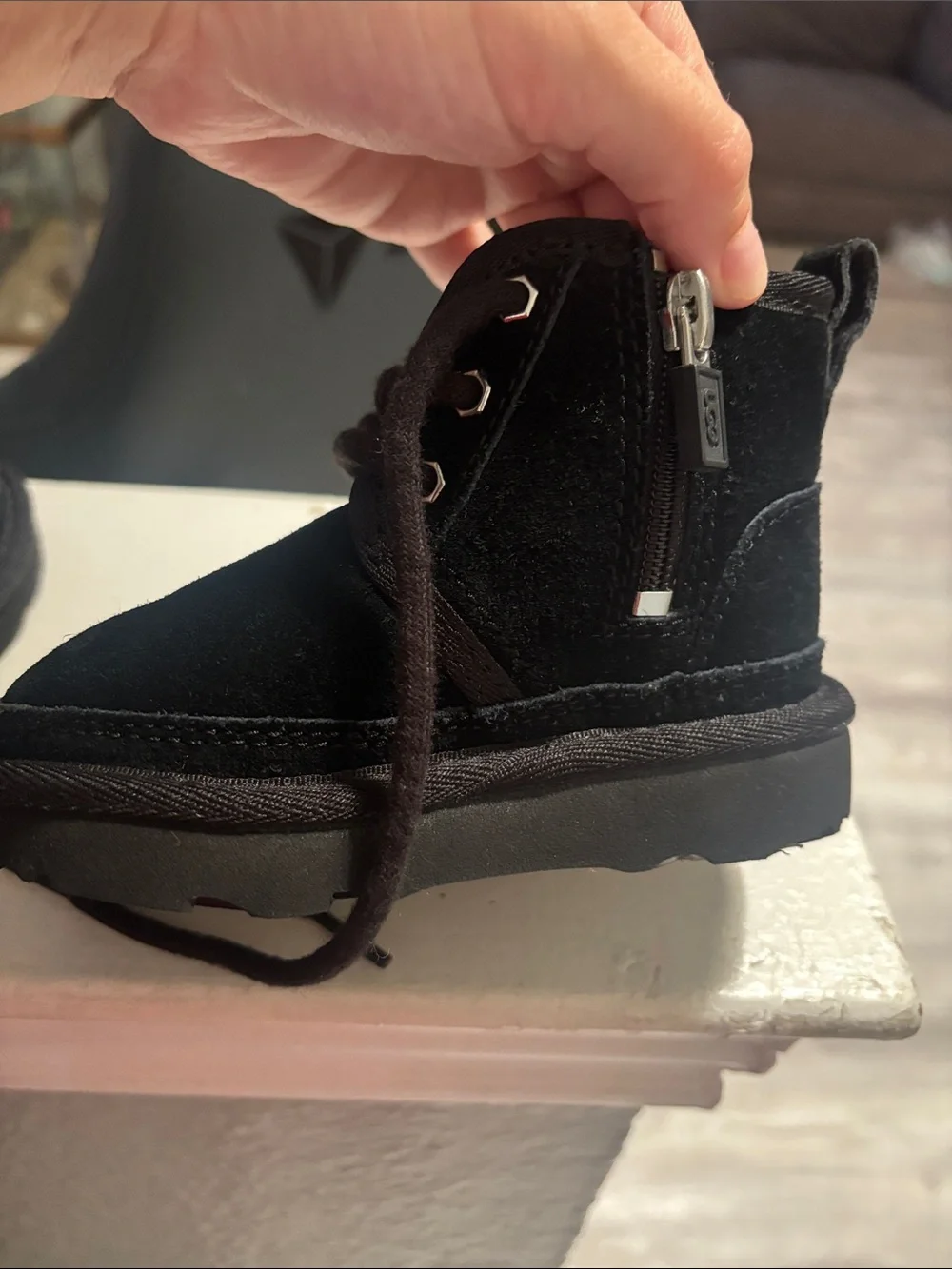 UGG Kids Black Suede Lace-Up Ankle Boots